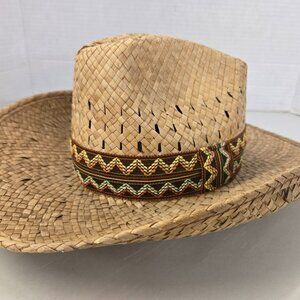 men's cowboy hat tagged size small straw fabric band western